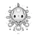 humanoid robot with a flamethrower that shoots out bubbles  tattoo design idea