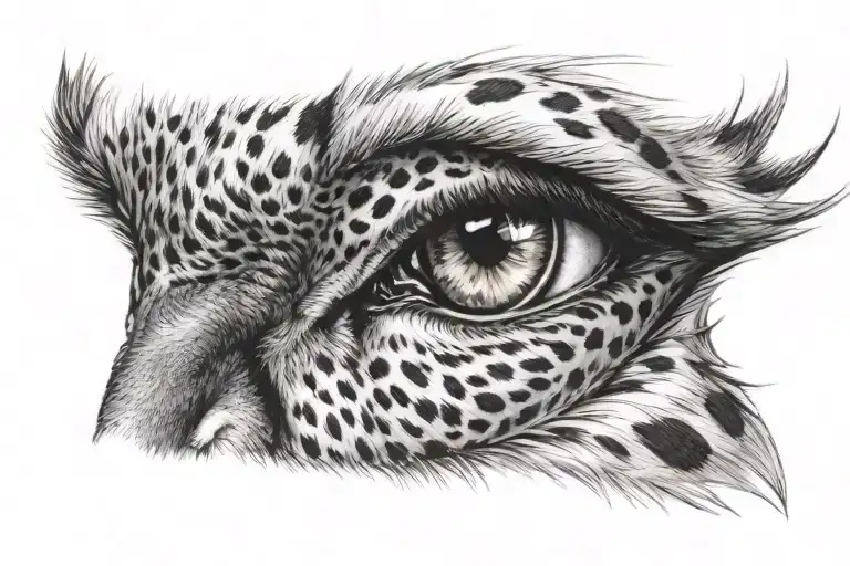 half a person eye and half a cheetah eye looking forward tattoo design idea