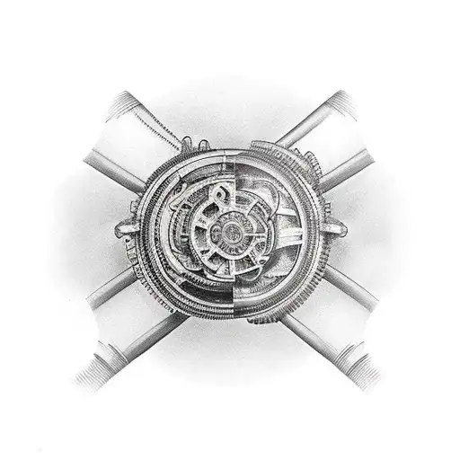 biomechanical gears and pumps for an arm sleeve tattoo design idea
