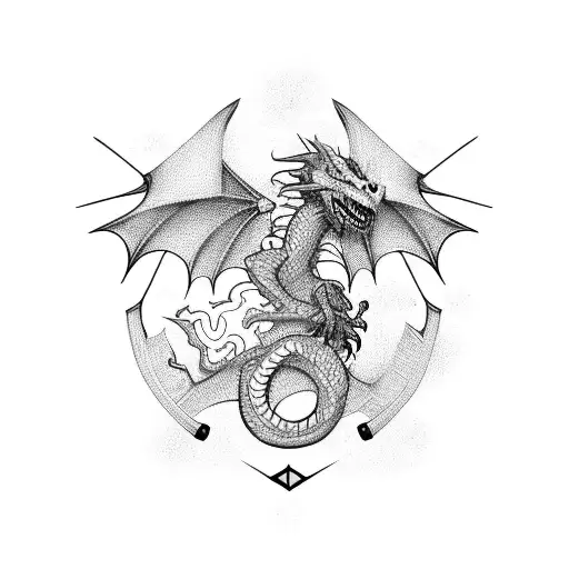 A cybersecurity teacher battling a dragon with information security tools tattoo design idea