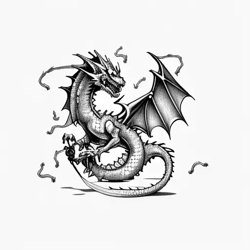 A cybersecurity teacher battling a dragon with information security tools tattoo design idea