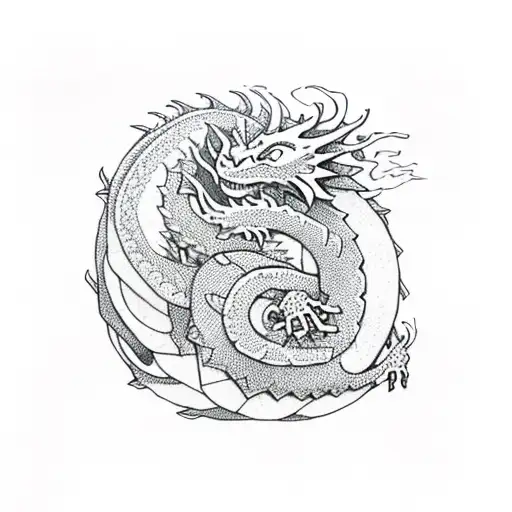 sleeping dragon curled over books tattoo design idea
