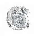 sleeping dragon curled over books tattoo design idea