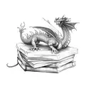 sleeping dragon curled over books tattoo design idea