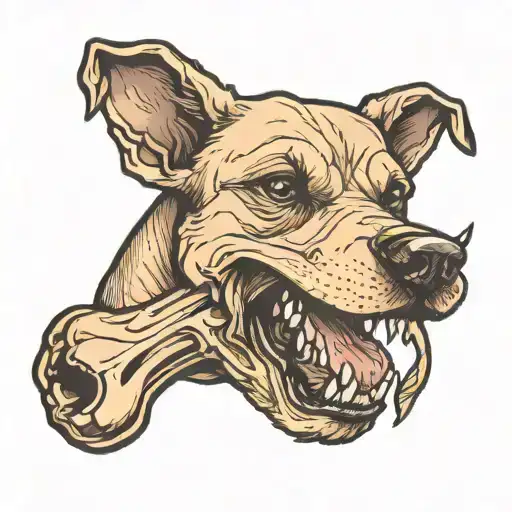 dog bone hand holding tattoo design idea