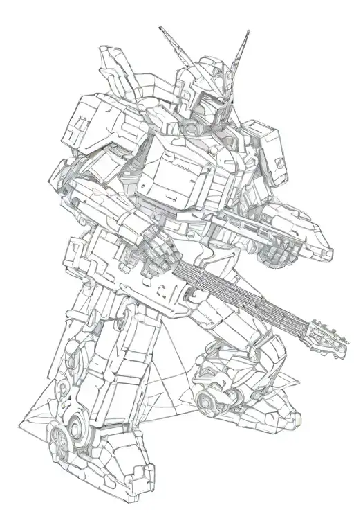 blueprint gundam robot playing a guitar tattoo design idea