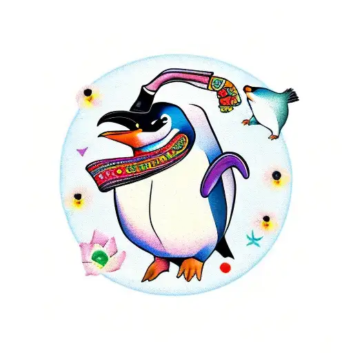 penguin with a mexican alebrije styleon the belly  tattoo design idea