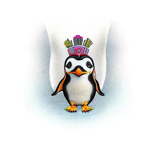 penguin with a mexican alebrije styleon the belly that looks like a patch  tattoo design idea