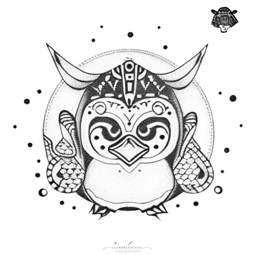 penguin with a mexican alebrije style that looks like a patch  tattoo design idea