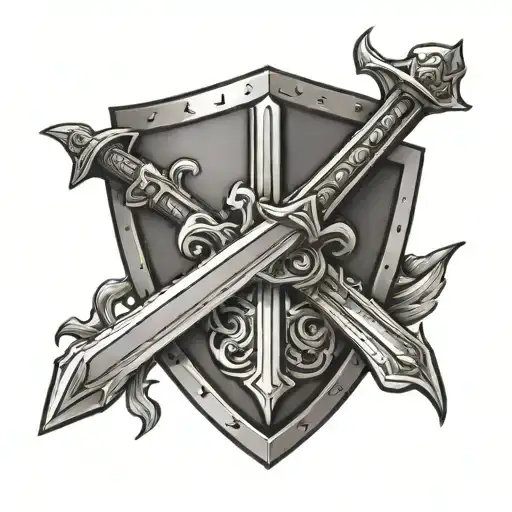hand heart sword sheild tattoo design idea