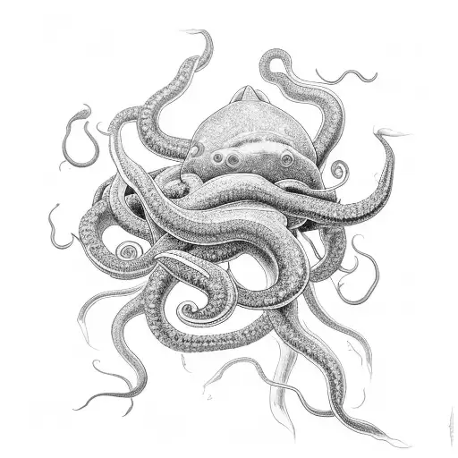 colossal squid holding a submarine in its tentacles tattoo design idea