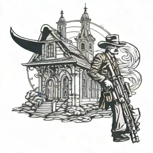 Gunslinger gothic church  tattoo design idea
