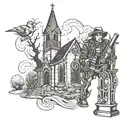Gunslinger gothic church  tattoo design idea