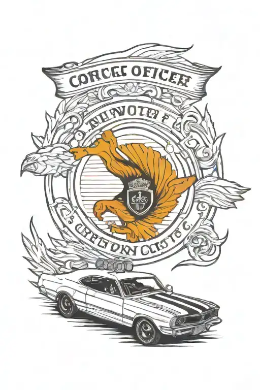 A tattoo of a vintage muscle car with a subtle tribute to your role as a Corrections Officer tattoo design idea