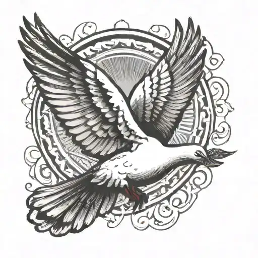 Dove with halo or wings: A majestic dove with outstretched wings, surrounded by a subtle halo or aura. The wings are  tattoo design idea