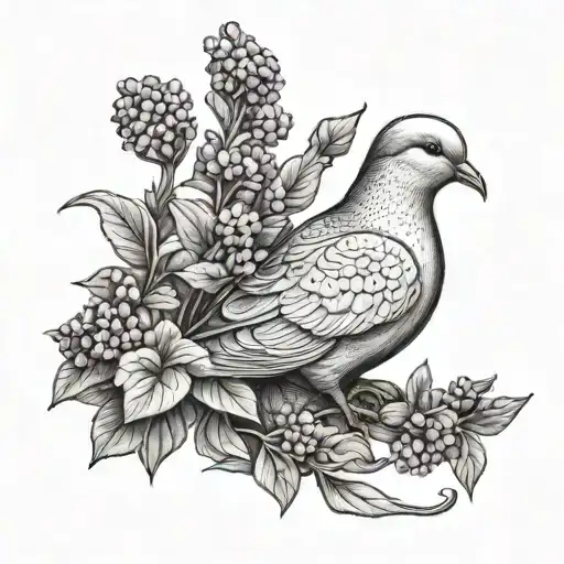  Dove with lavender: A gentle dove cradling a sprig of lavender in its tattoo design idea