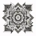 A geometric mandala design incorporating elements related to Anisha's occupation tattoo design idea