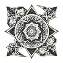 A geometric mandala design incorporating elements related to Anisha's occupation tattoo design idea
