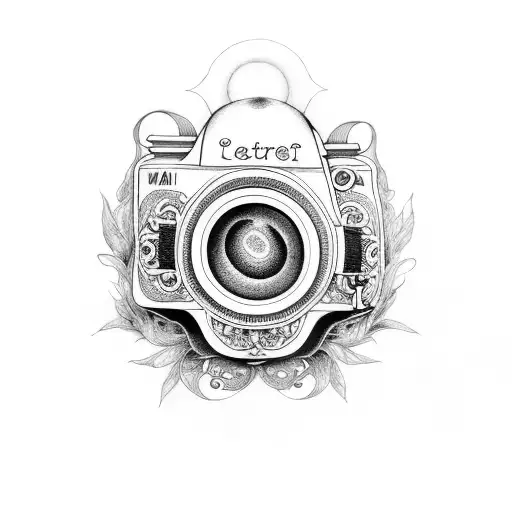 A camera lens with intricate details tattoo design idea