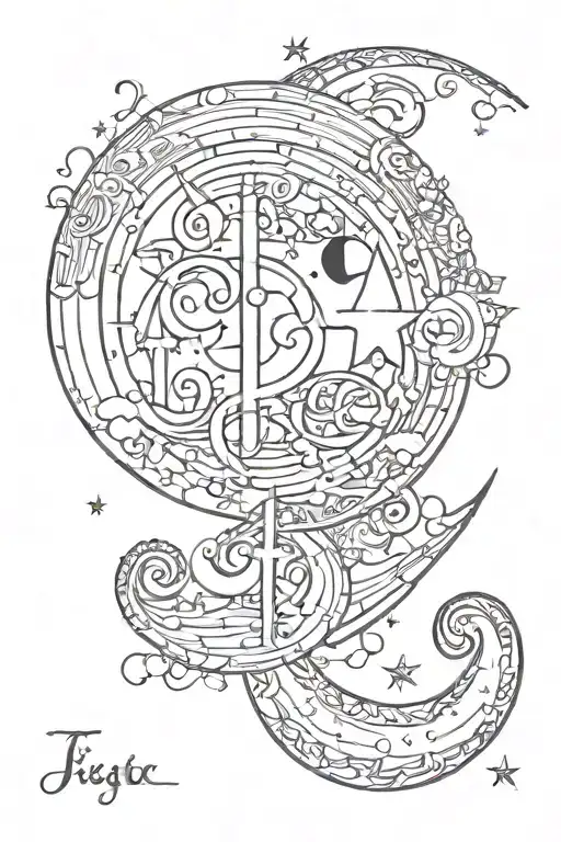 Line type Tattoo, moon, add names “Cecelia” and “Cesar”, add birthday October 2 1967, black and white tattoo design idea
