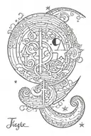 Line type Tattoo, moon, add names “Cecelia” and “Cesar”, add birthday October 2 1967, black and white tattoo design idea