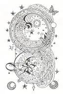 Line type Tattoo, moon, add names “Cecelia” and “Cesar”, add birthday October 2 1967, black and white tattoo design idea