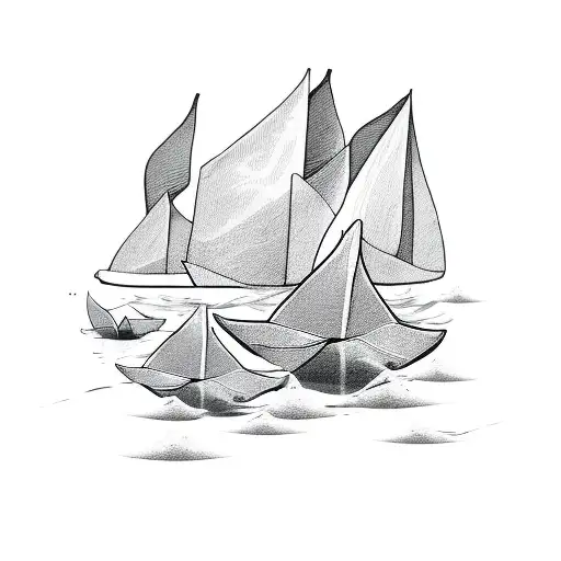 Three paper boats on waves tattoo design idea