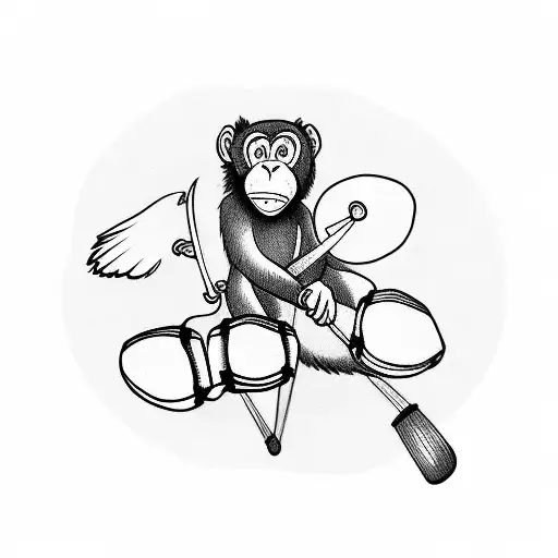 monkey with wings playing the drums tattoo design idea