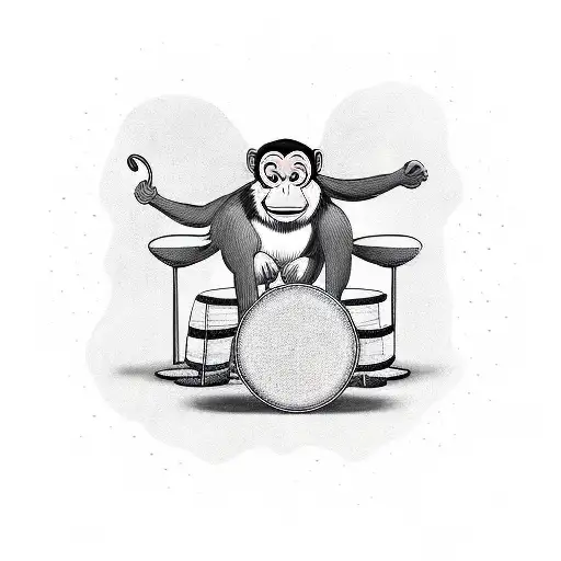 monkey with wings playing the drums tattoo design idea