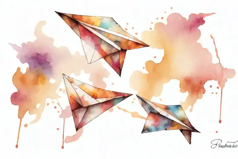 2 paper airplanes flying together tattoo design idea