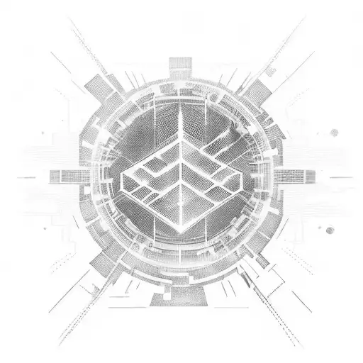 A cyberpunk-inspired tattoo featuring a futuristic city skyline with Bitcoin symbols integrated into the architecture tattoo design idea