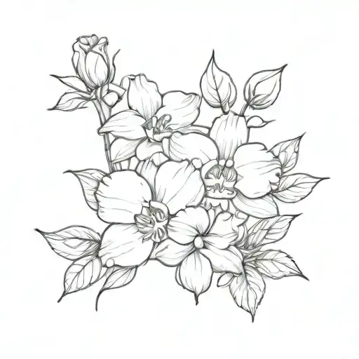 rose, orchid and apple blossom bouquet flowers tattoo design idea