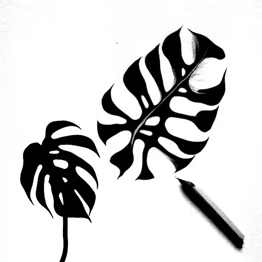Draw a unique tattoo of monstera and DYPSIS LUTESCENS plant  you can design it in a pretty vase or other unique objects. tattoo design idea