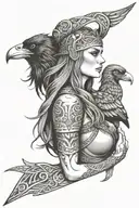 sexy Viking woman, ravens, Viking symbols tattoo design idea