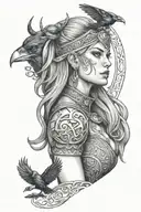 sexy Viking woman, ravens, Viking symbols tattoo design idea