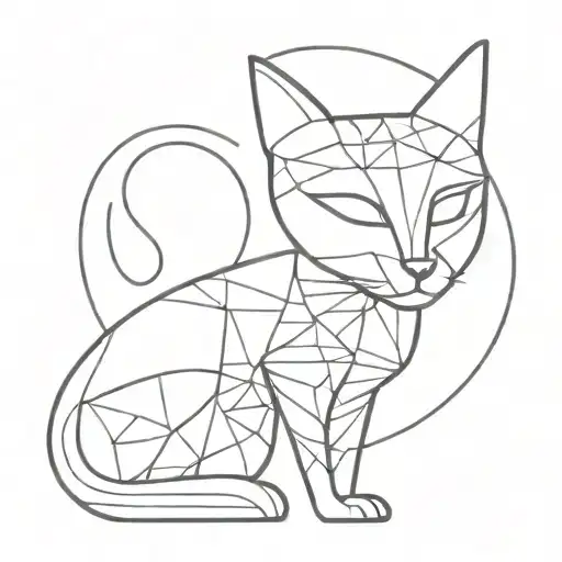 A minimalist tattoo design featuring a sleek and elegant silhouette of a cat with intricate geometric patterns within its outline tattoo design idea