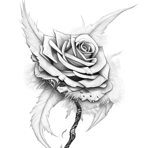 dead roses feather dragon tattoo design idea