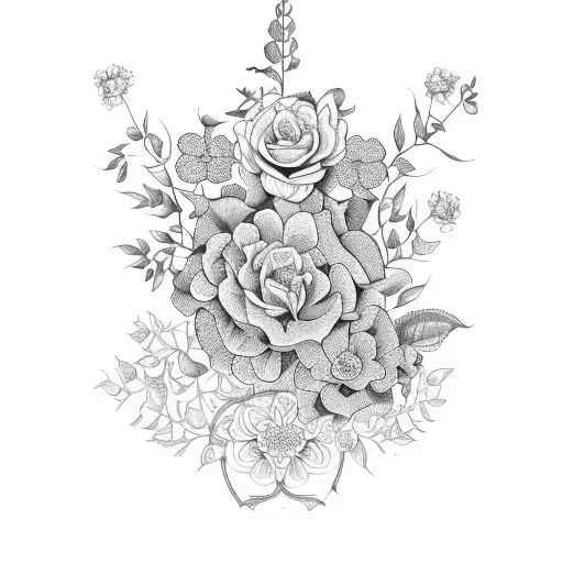 An intricate botanical garden filled with vibrant flowers and lush greenery tattoo design idea