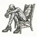 A melancholic figure sitting on a broken chair symbolizing depression tattoo design idea