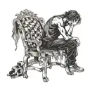 A melancholic figure sitting on a broken chair symbolizing depression tattoo design idea