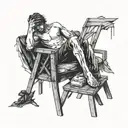 A melancholic figure sitting on a broken chair symbolizing depression tattoo design idea