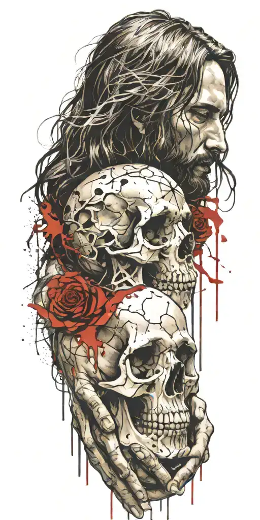 jesus christ touching a skull  tattoo design idea