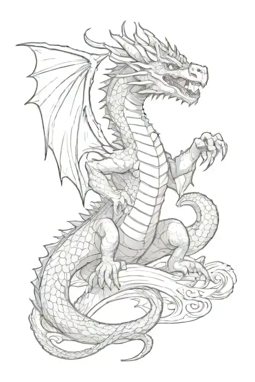 dragon Smaug holding banner  in front view  tattoo design idea
