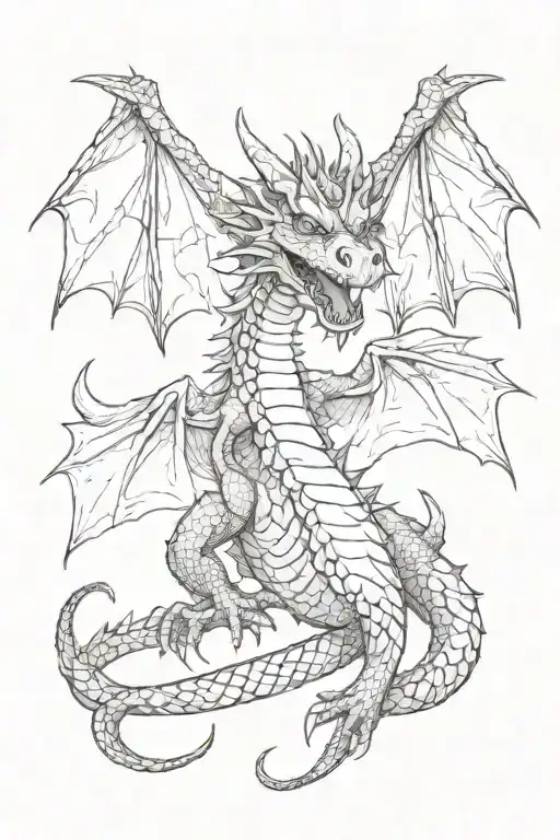 dragon Smaug holding banner  in front view  tattoo design idea