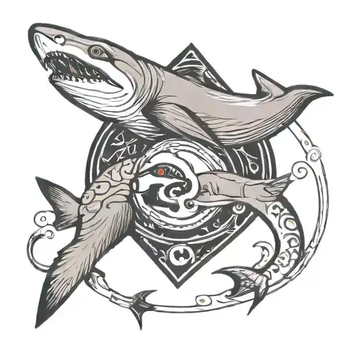sloth and shark yin yang symbol tattoo design idea
