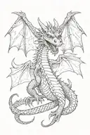 dragon Smaug holding banner  in front view  tattoo design idea