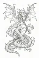 dragon Smaug holding banner  in front view  tattoo design idea