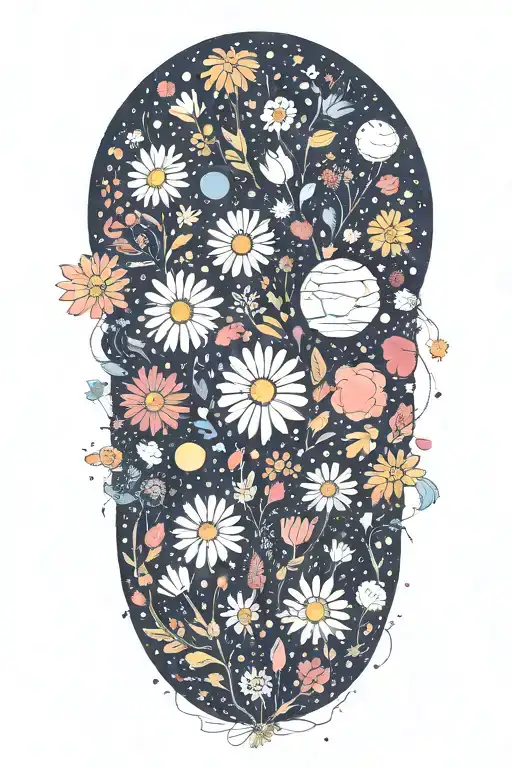flowers space tattoo design idea
