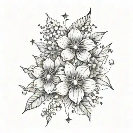 A cosmic scene with galaxies and stars intertwined with delicate flowers tattoo design idea