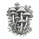 A geometric design incorporating mushrooms and wildflowers tattoo design idea